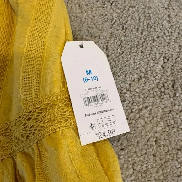 NWT Time Tru Asymmetrical Mustard Yellow Skirt Ruffle Tiered Summer Boho Lace - Picture 6 of 6
